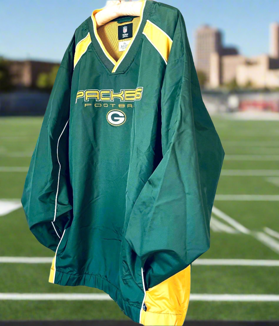 Vintage Green Bay Packers Color Block V Neck Windbreaker Pullover