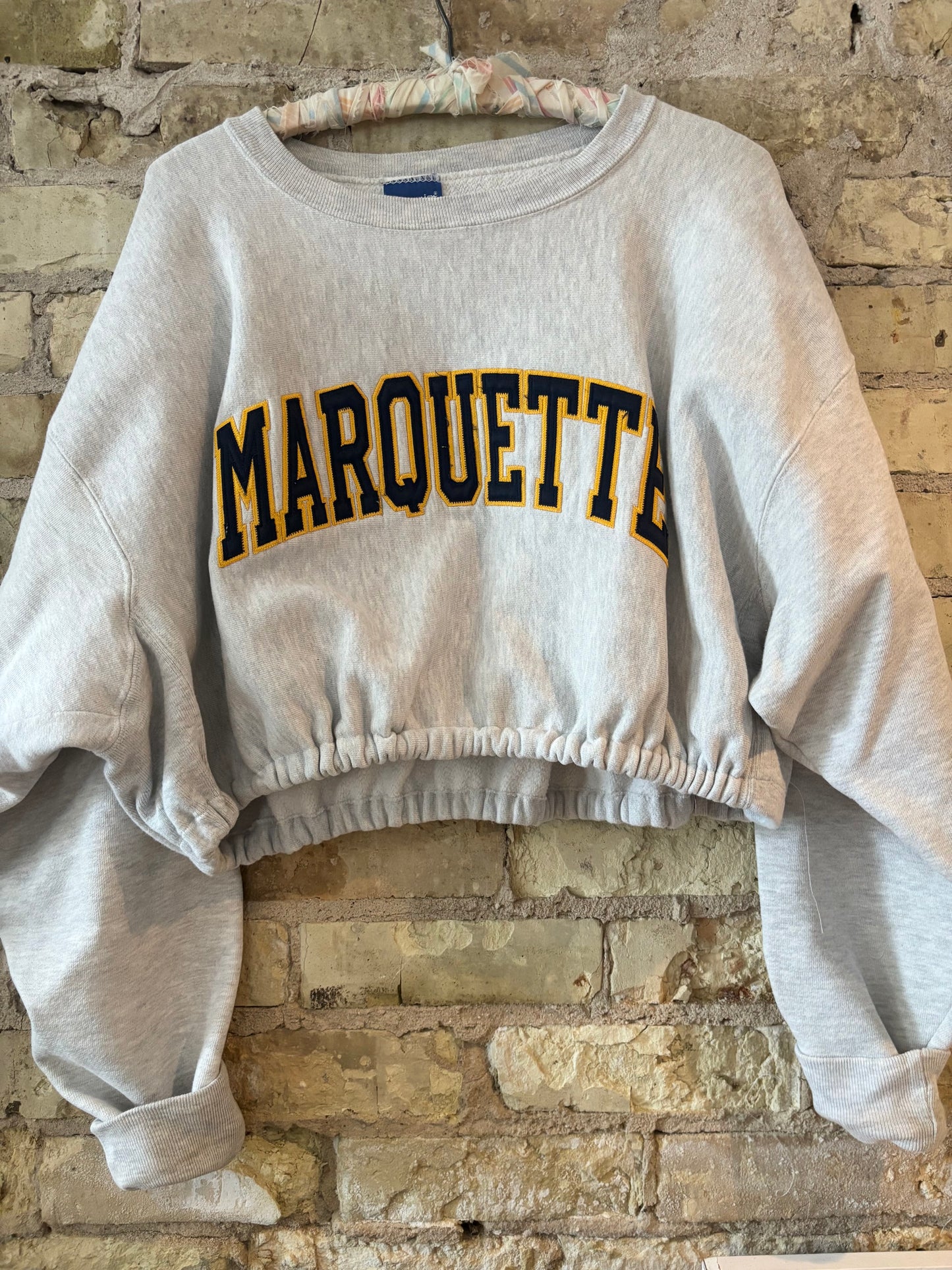 Reworked Vintage Heather Gray Cropped Marquette University Champion Crewneck