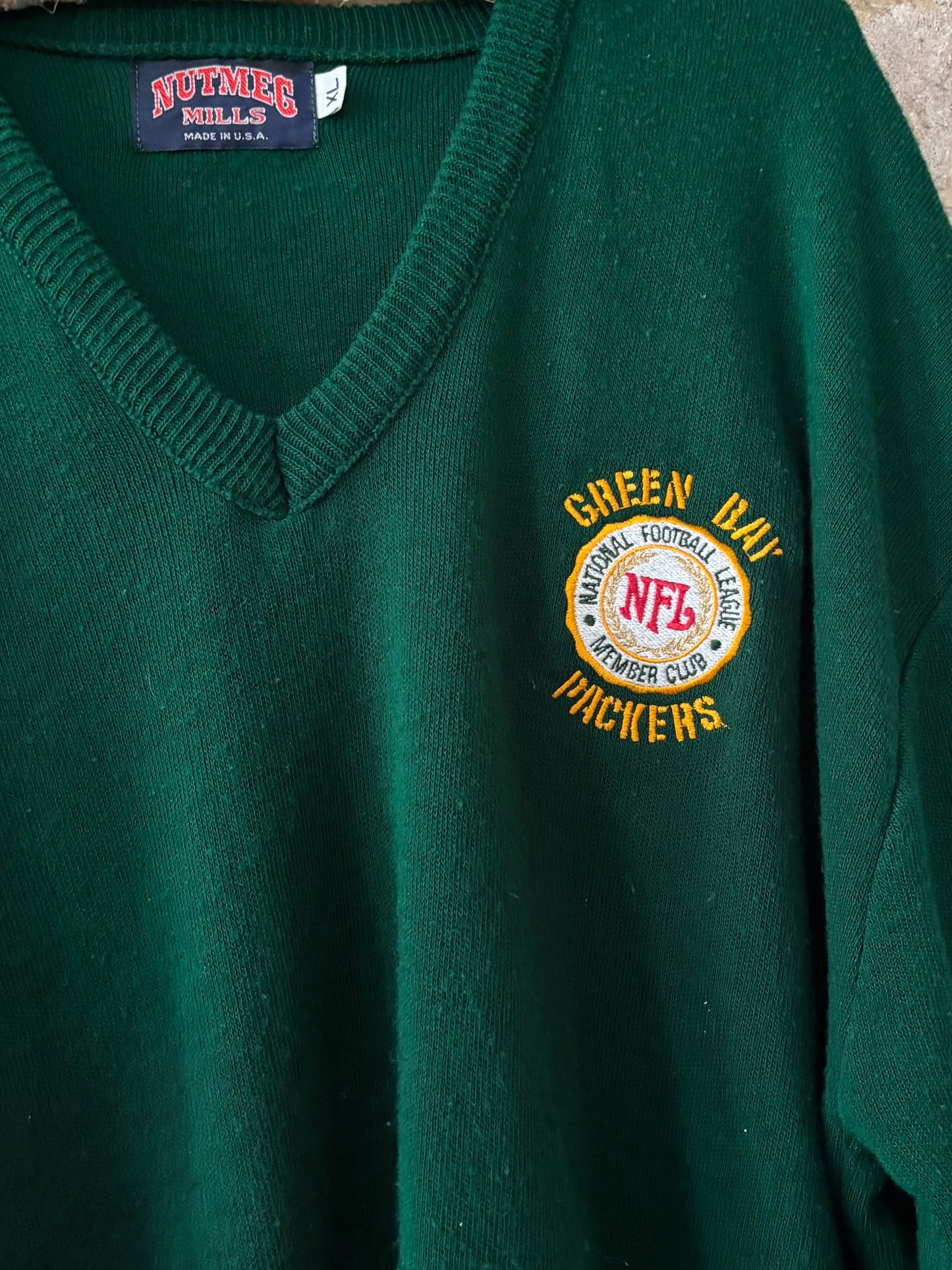 Reworked vintage Nutmeg Green Bay Packers Member Club V Neck Sweater