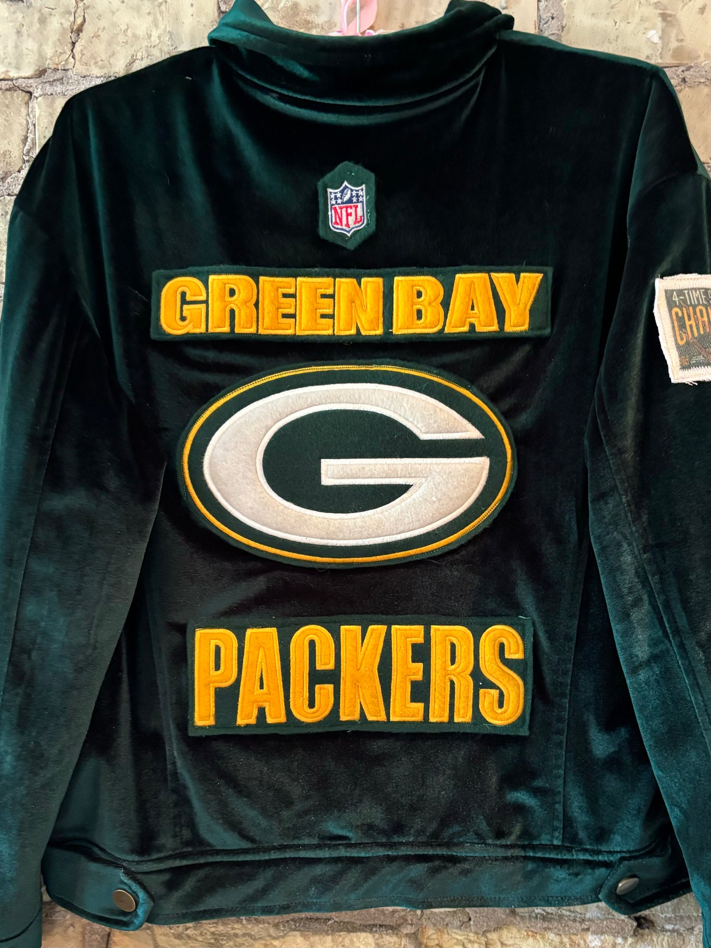 Reworked EmeraldGreen Plush Velvet Packers Game Day Jacket