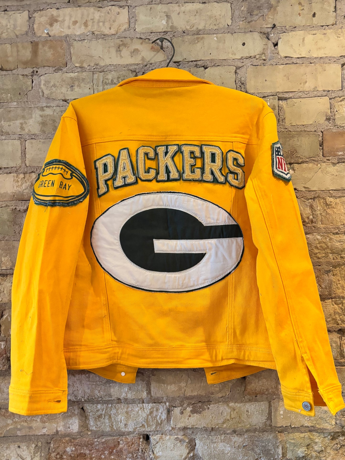 Reworked Packers Retro Over dyed Game Day Denim Jean Jacket