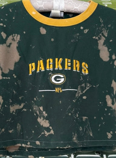 Reworked 90s Green Bay Packers Distressed cropped Ringer Tee