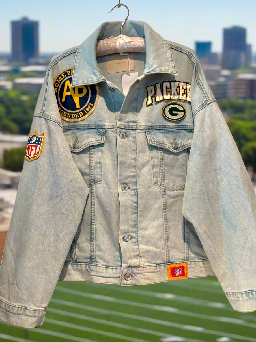 Reworked Packers Retro oversized Game Day Denim Jean Jacket