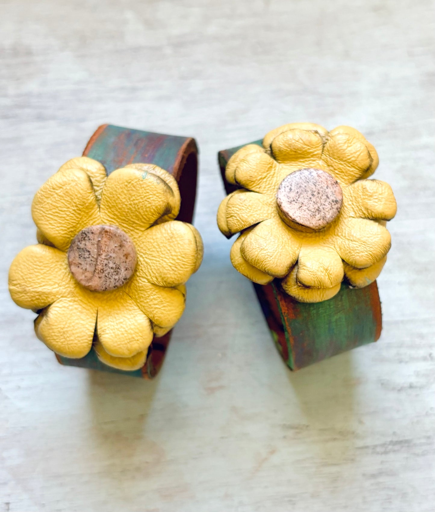 Handmade reworked Leather Flower Bracelet