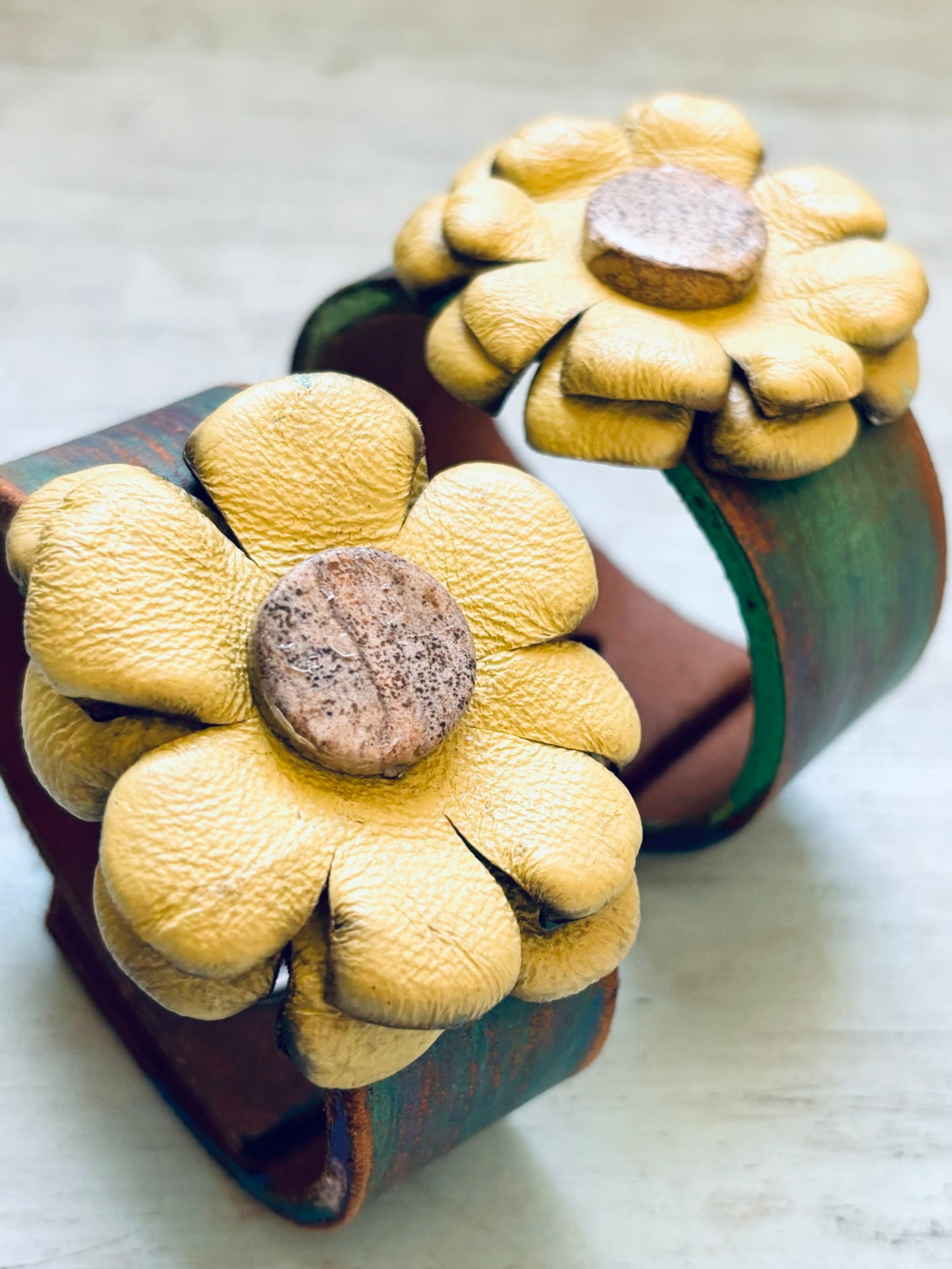 Handmade reworked Leather Flower Bracelet