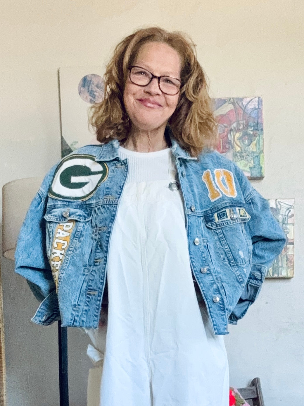 Reworked Retro Acid Washed cropped Game Day Denim Jacket