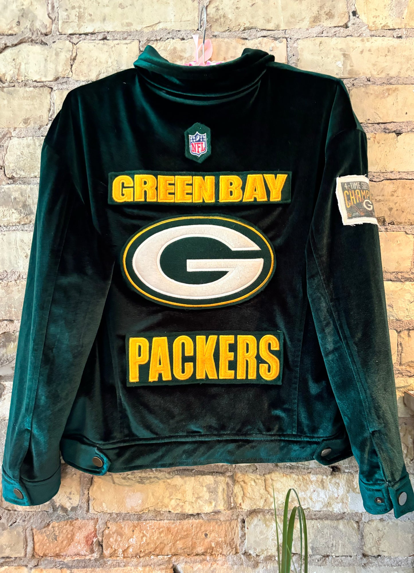 Reworked EmeraldGreen Plush Velvet Packers Game Day Jacket