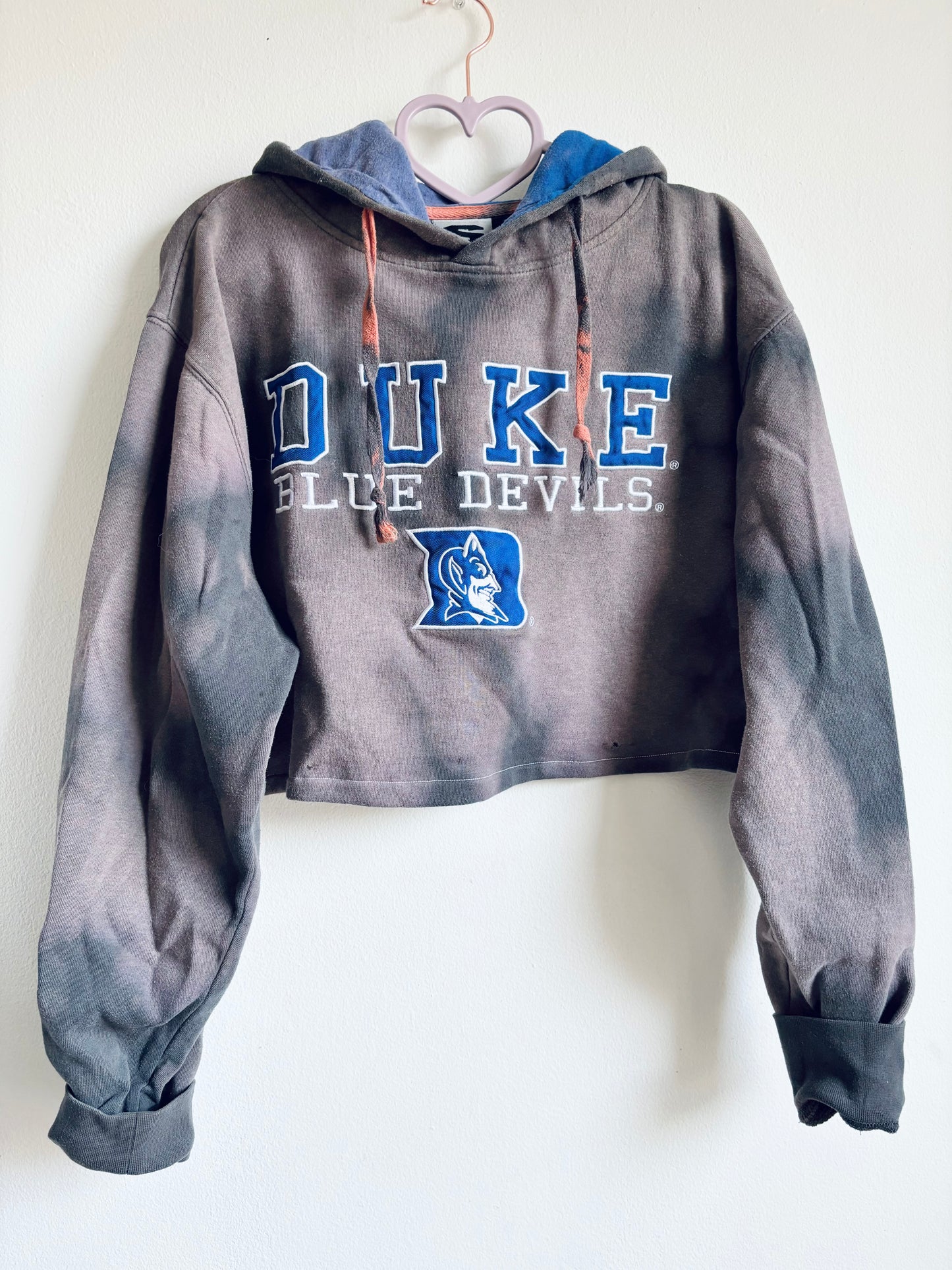 Reworked 90s Duke Blue Devils Cropped & Distressed Hoodie