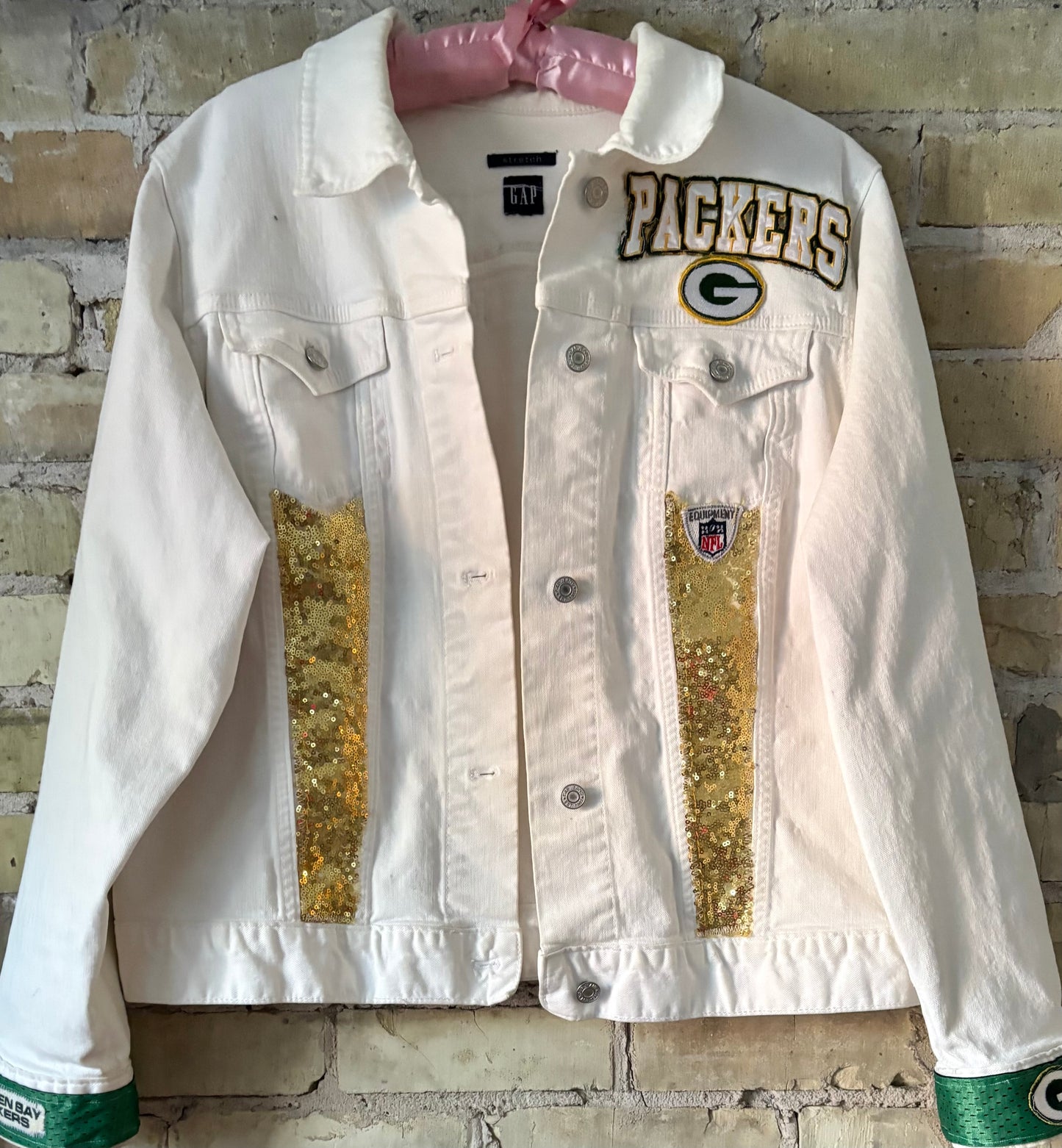 Reworked Packers Stretch Denim Game Day Sequins Jacket