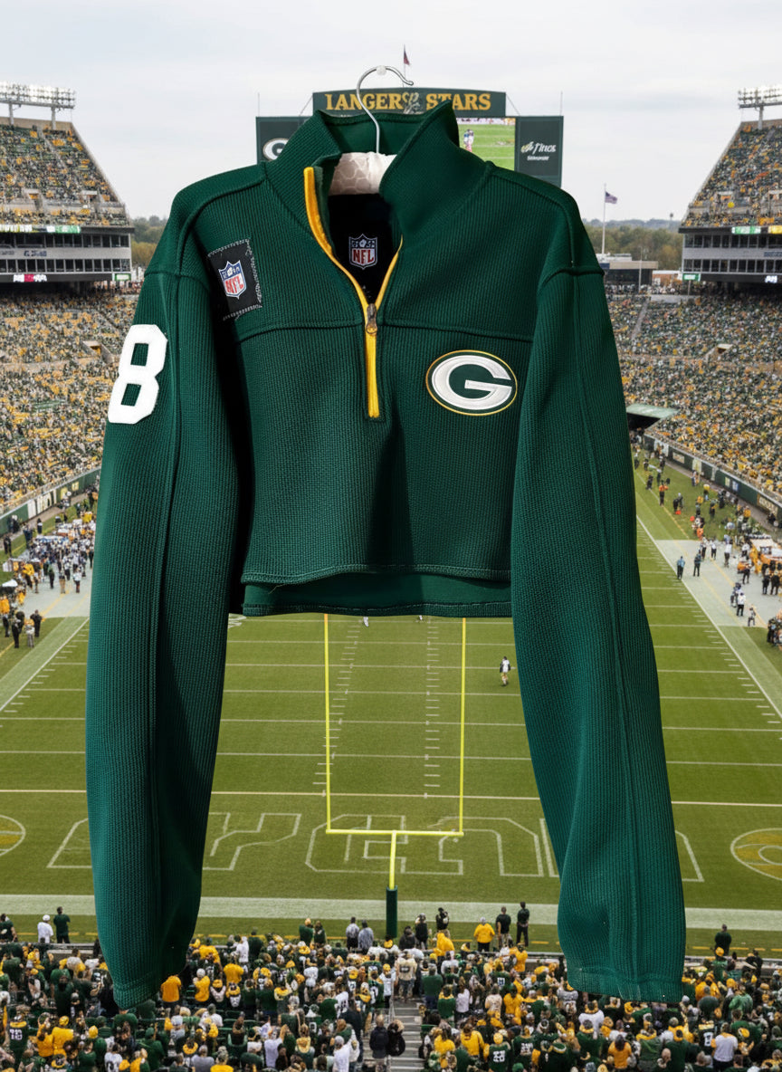 Reworked Packers 1/4 Zip Cropped Pullover