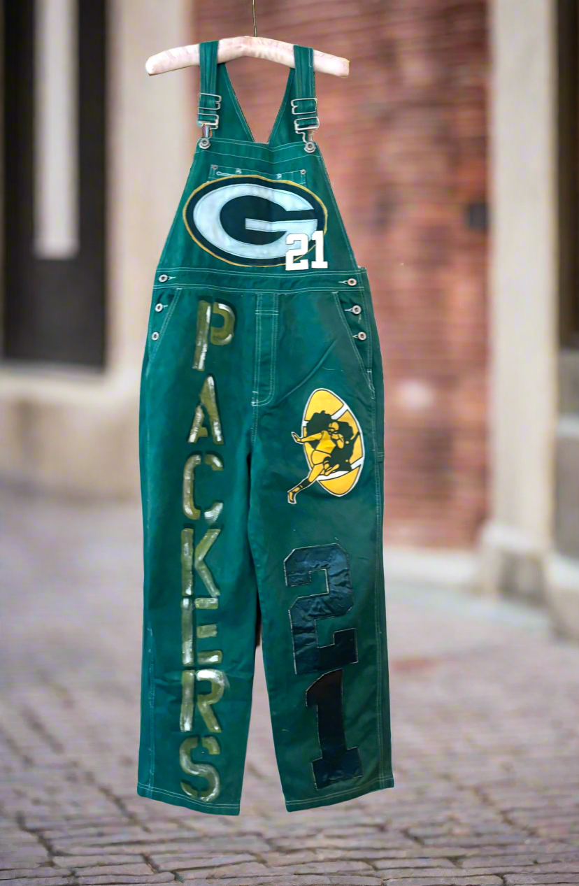 Reworked Packers Denim GameDay Bib Overalls
