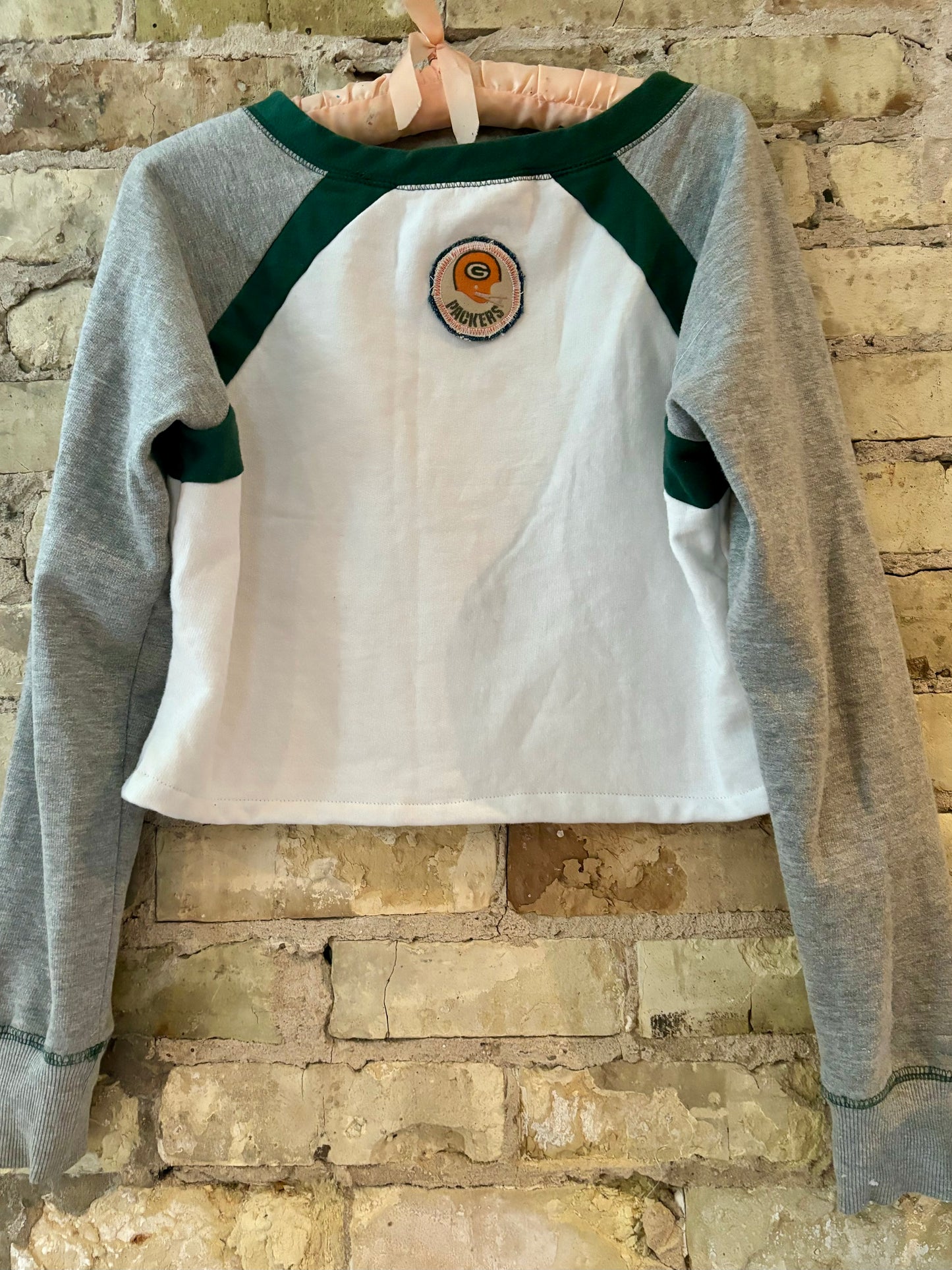 Reworked Y2K iridescent Graphic Crop Top crewneck sweatshirt