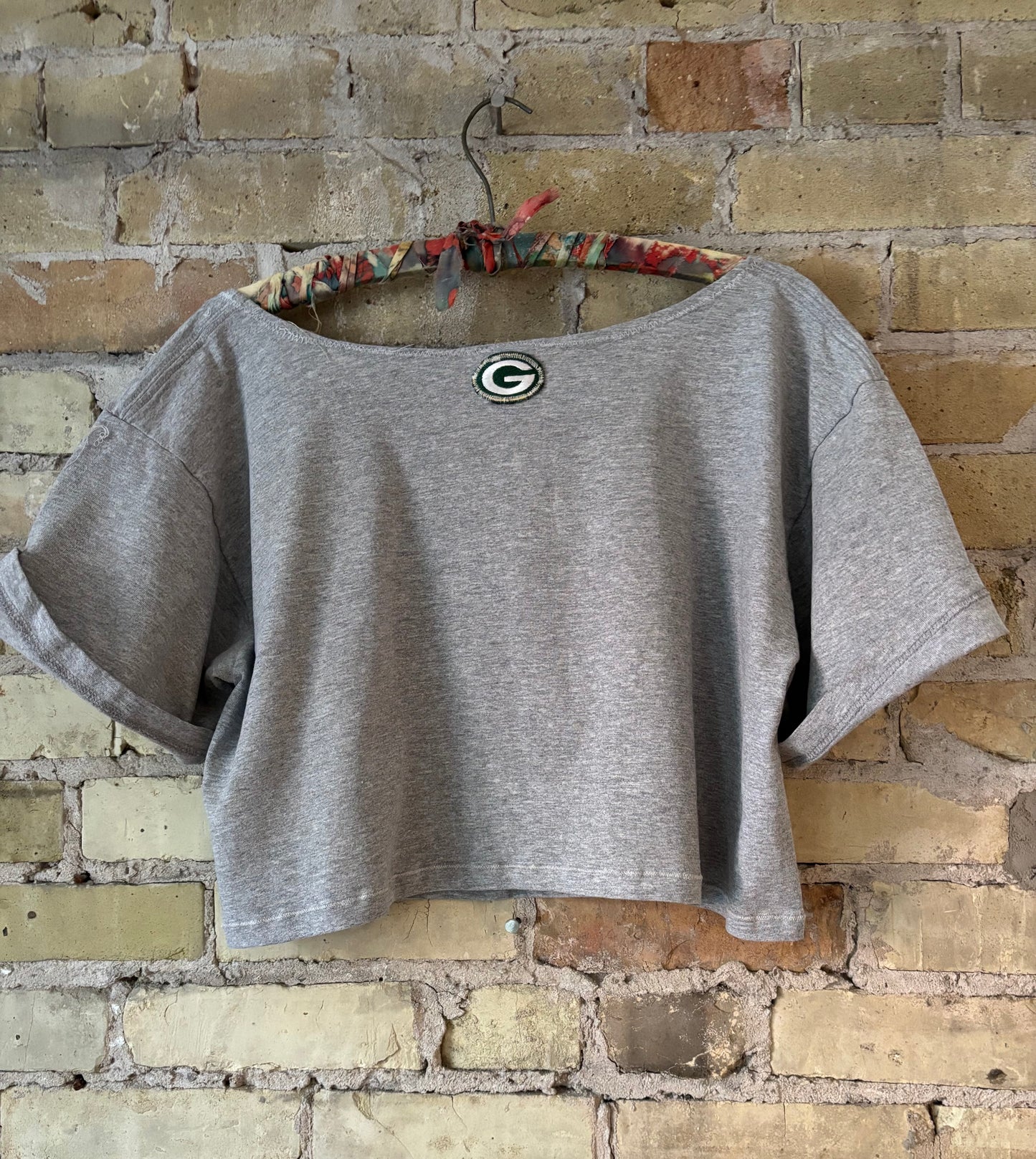 Reworked Packers off the shoulder Retro Crop Top T-shirt