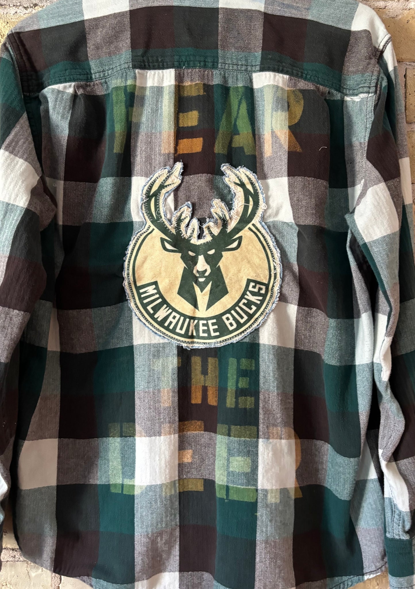 Reworked Bucks Distressed Game Day Flannel Shirt