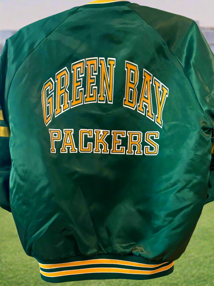 Vintage Green Bay Packers Satin Bomber Coat Varsity Jacket