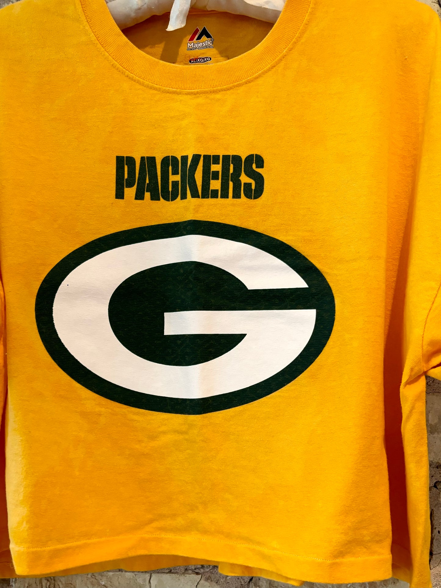 Reworked Retro Yellow Green Bay Packers cropped Crewneck Graphic Tee