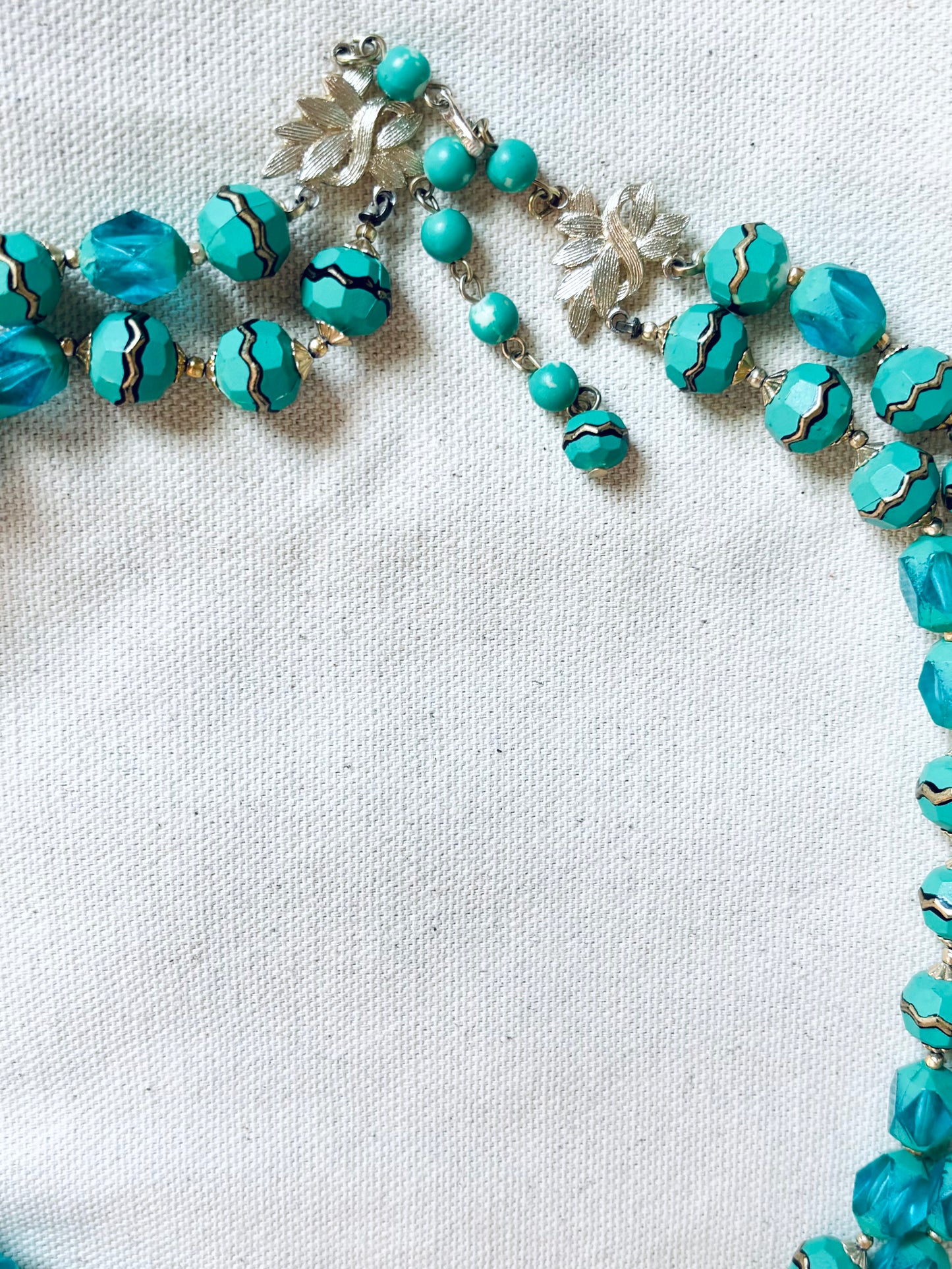 Vintage Turquoise & Gold double Strand beaded Necklace