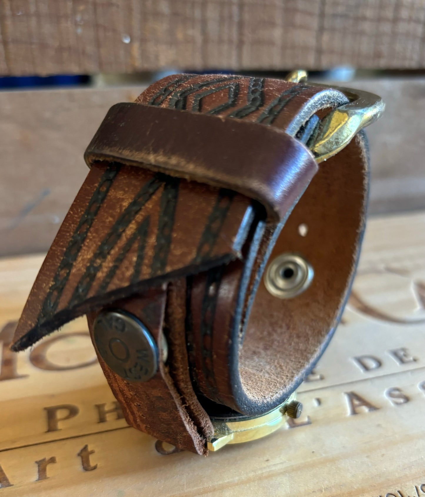 Handmade Distressed Leather Wristband Cuff Watch