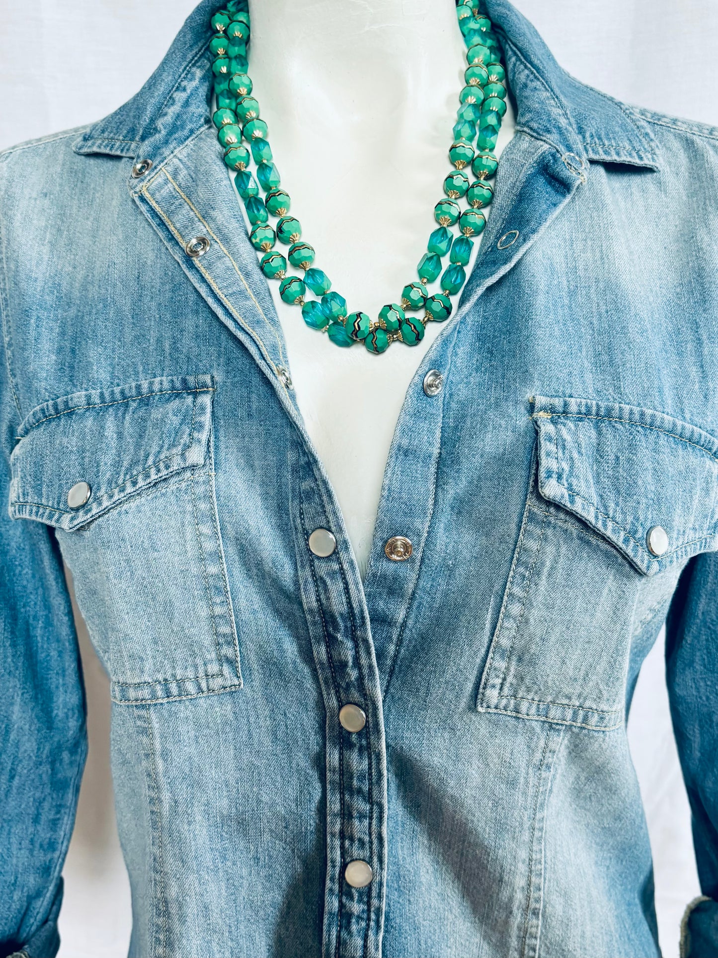 Vintage Turquoise & Gold double Strand beaded Necklace