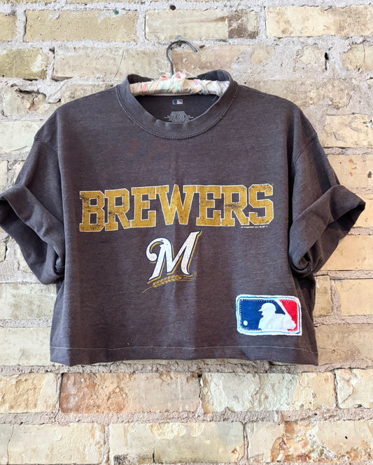 Reworked Milwaukee Brewers vintage Over dyed Cropped Crewneck T-Shirt