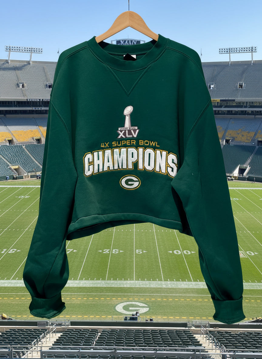 Reworked Packers Retro Reebok oversized cropped Super Bowl Champs crewneck