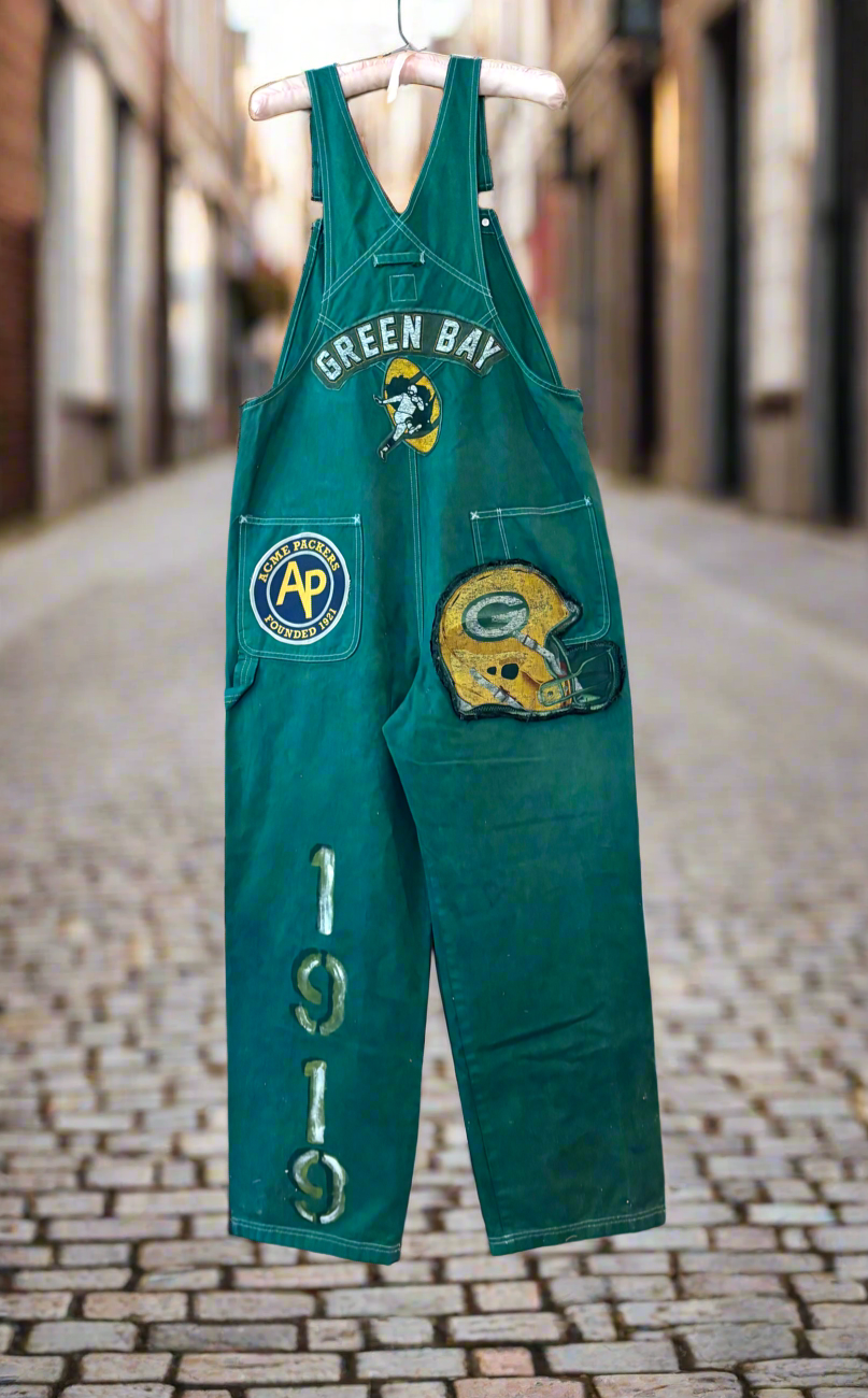 Reworked Packers Denim GameDay Bib Overalls