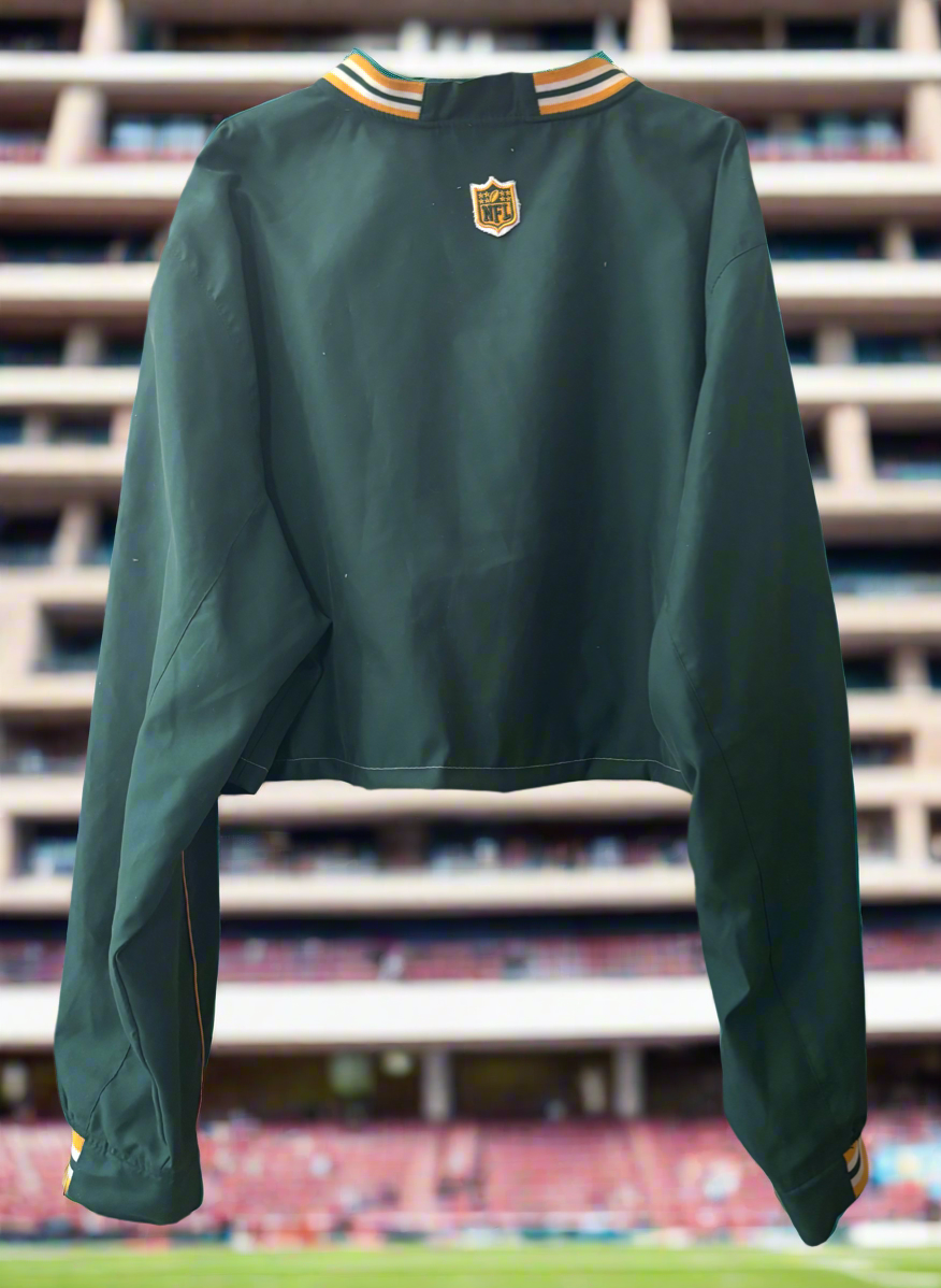 Reworked Retro Green Bay Packers Cropped Crewneck Windbreaker
