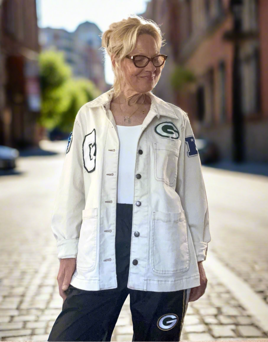 Reworked Retro Packers Game Day Denim Chore Jacket