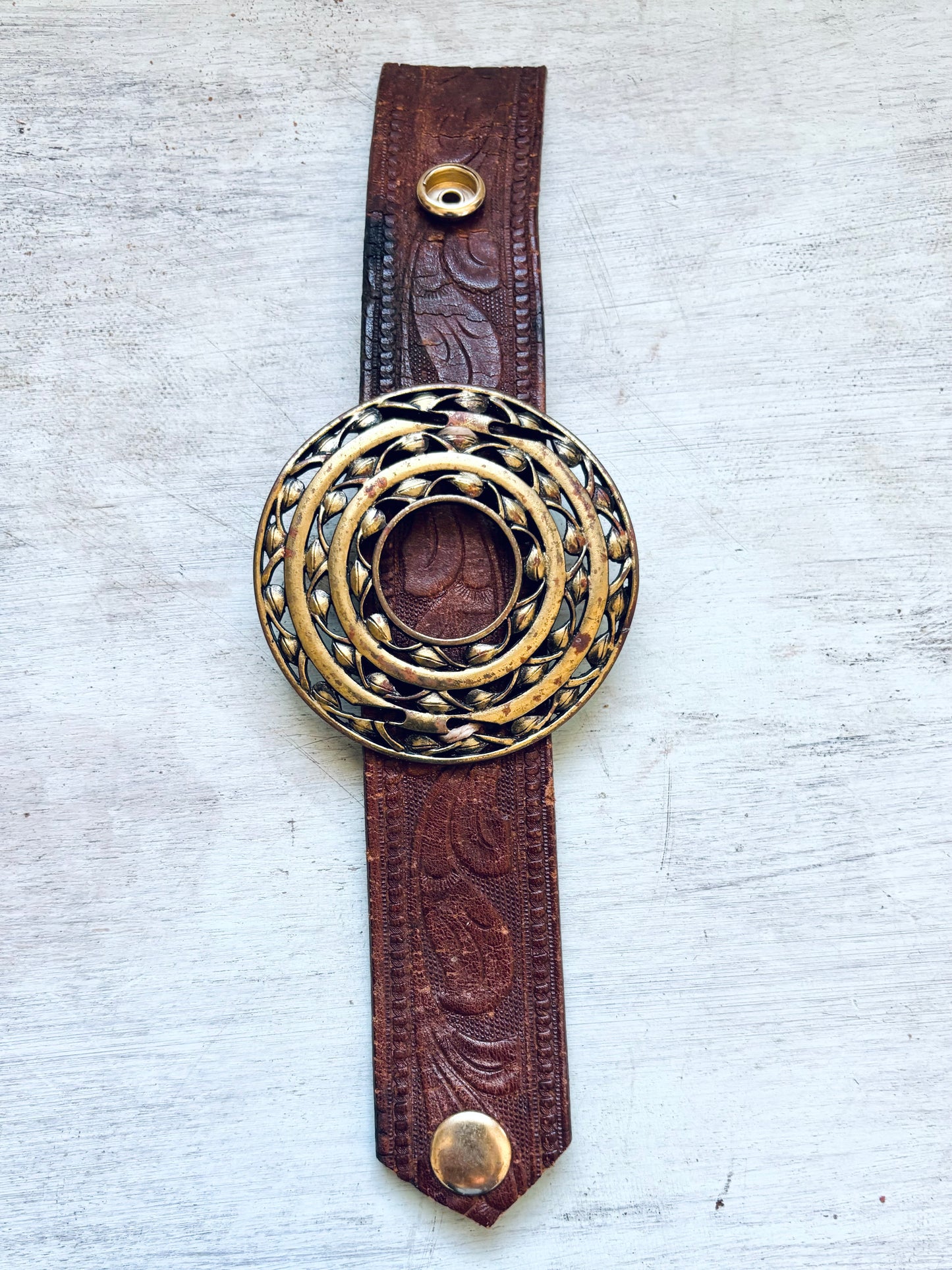 HandTooled reclaimed Distressed Leather Gypsy Warrior Bracelet