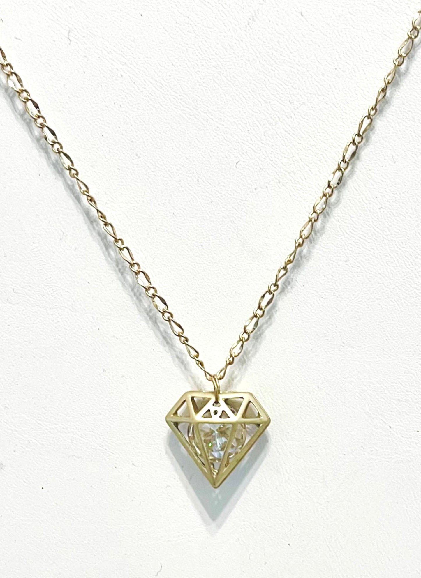 Antique Gold prism Pendant with floating Crystal Quartz Necklace