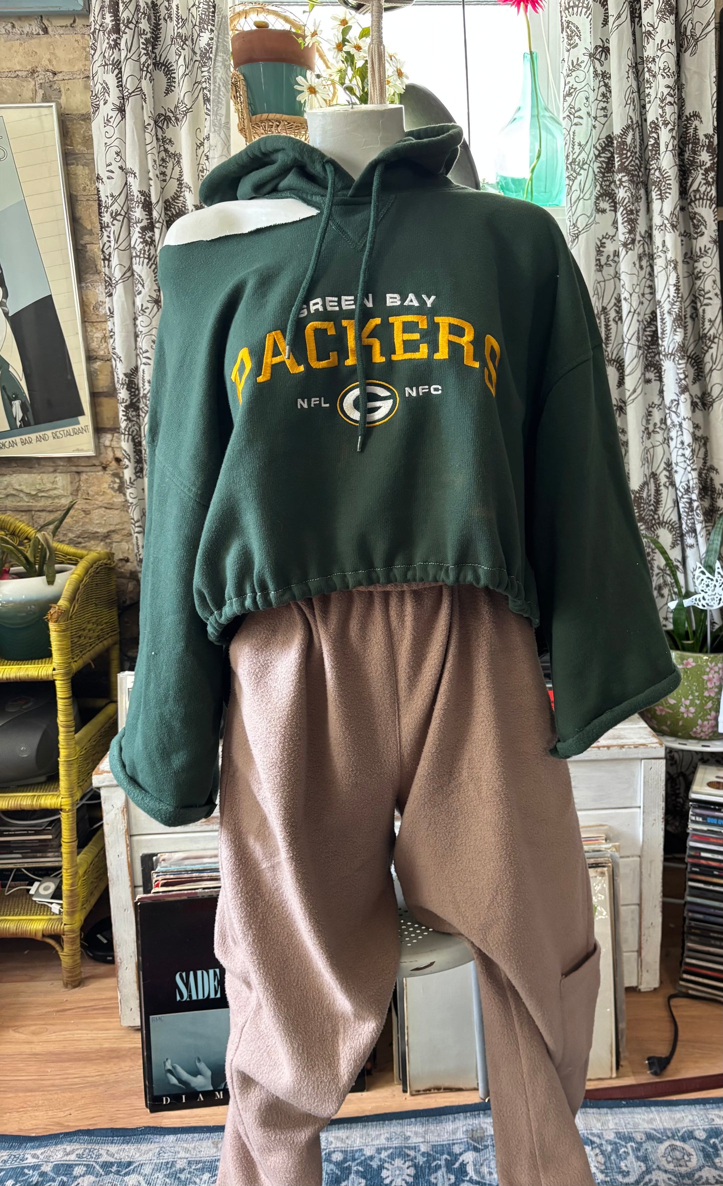 Reworked Packers Retro Cropped One Shoulder oversized Hoodie
