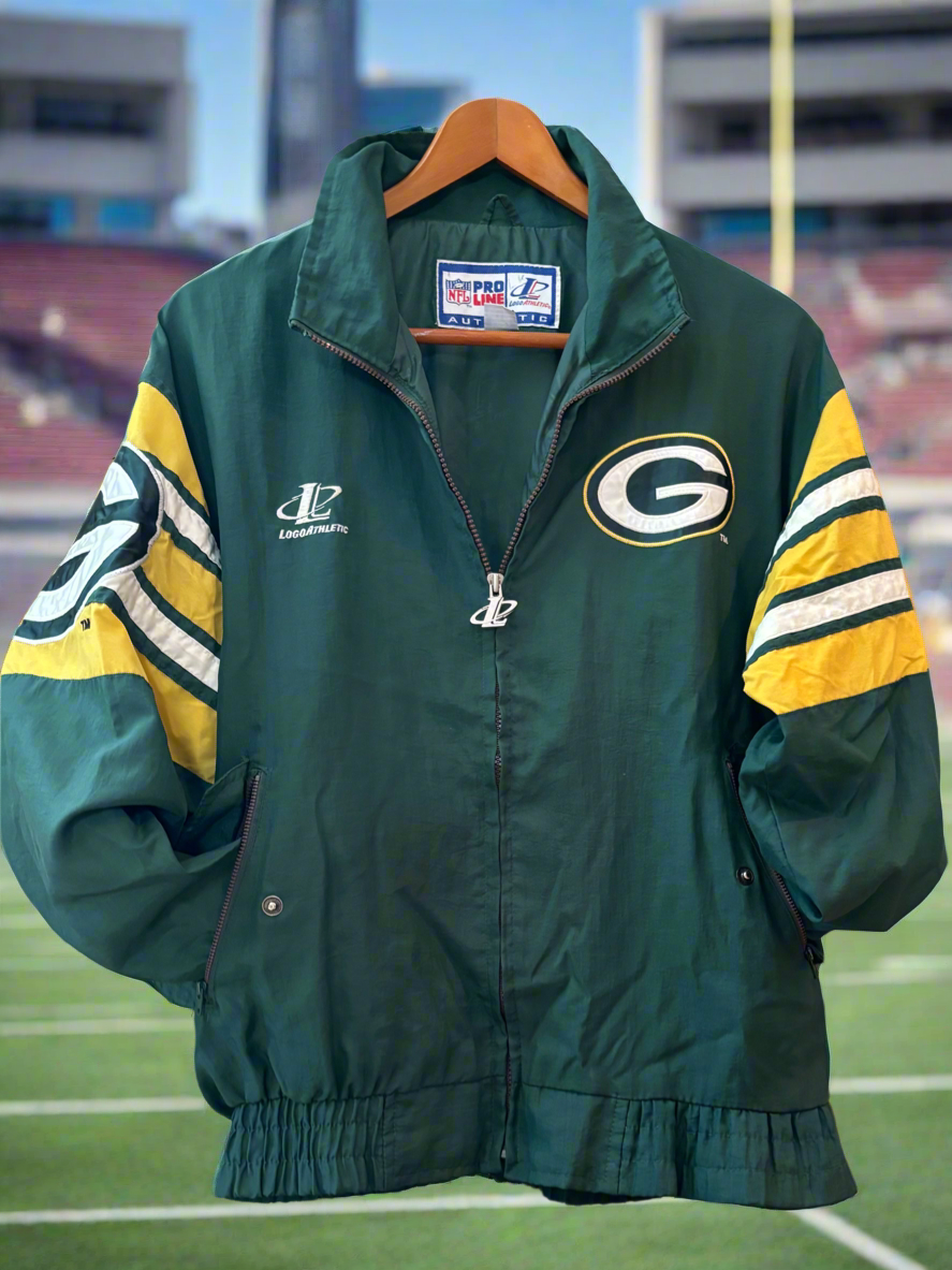 Vintage 90s Packers NFL LOGO 7 PROLINE Zip up Windbreaker Track Coat