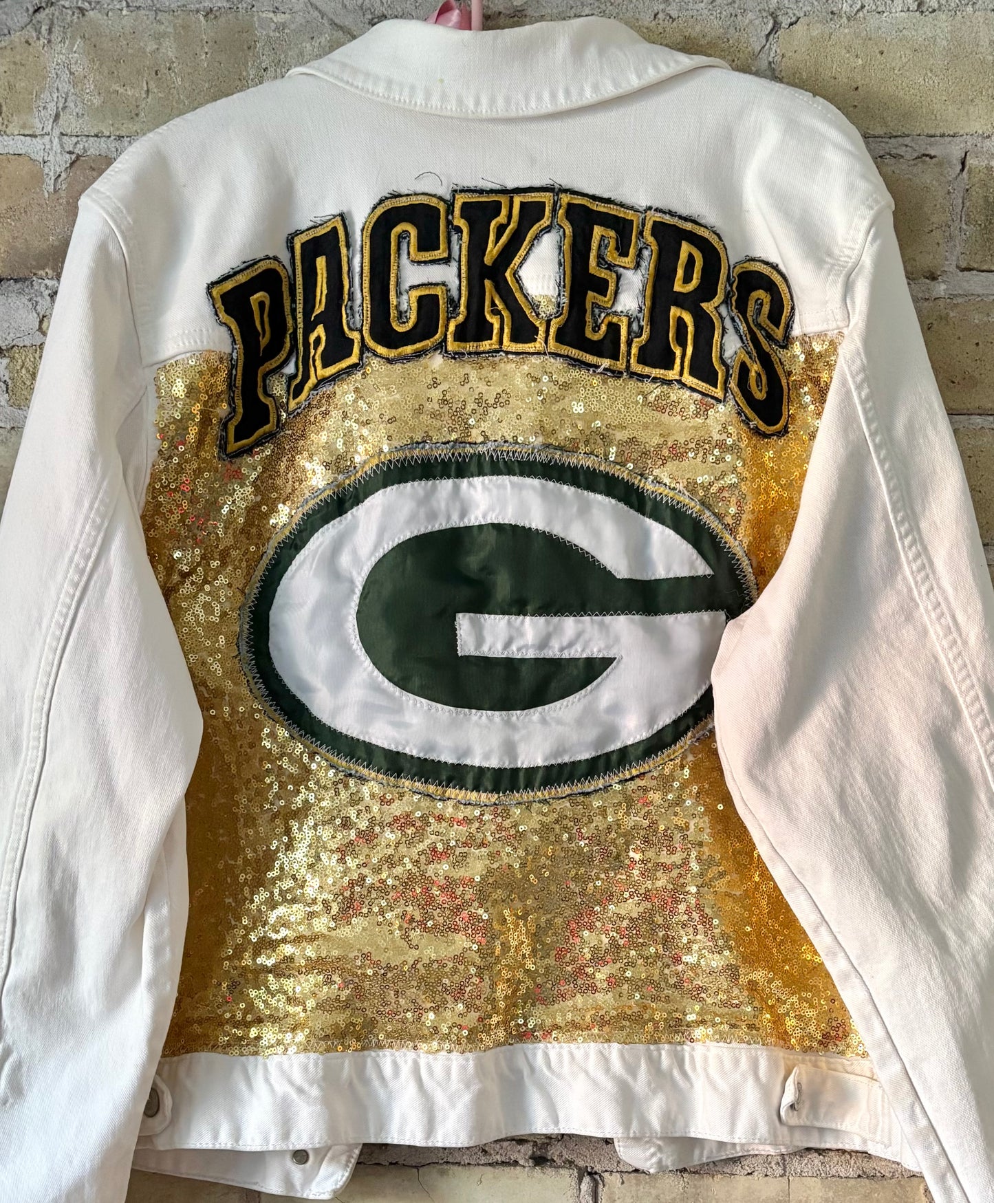 Reworked Packers Stretch Denim Game Day Sequins Jacket