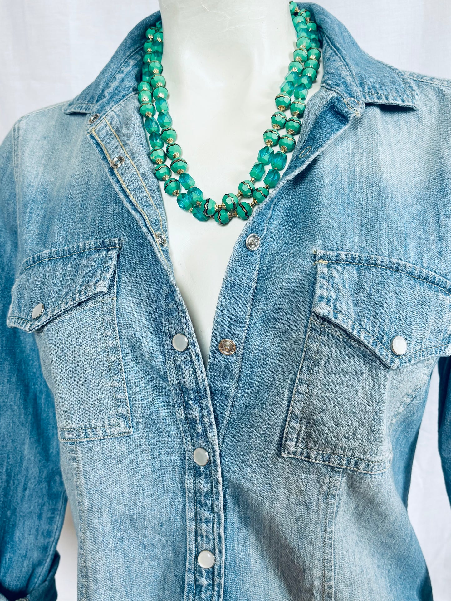 Vintage Turquoise & Gold double Strand beaded Necklace