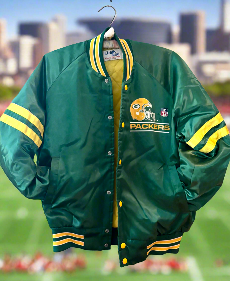 Vintage Green Bay Packers Satin Bomber Coat Varsity Jacket