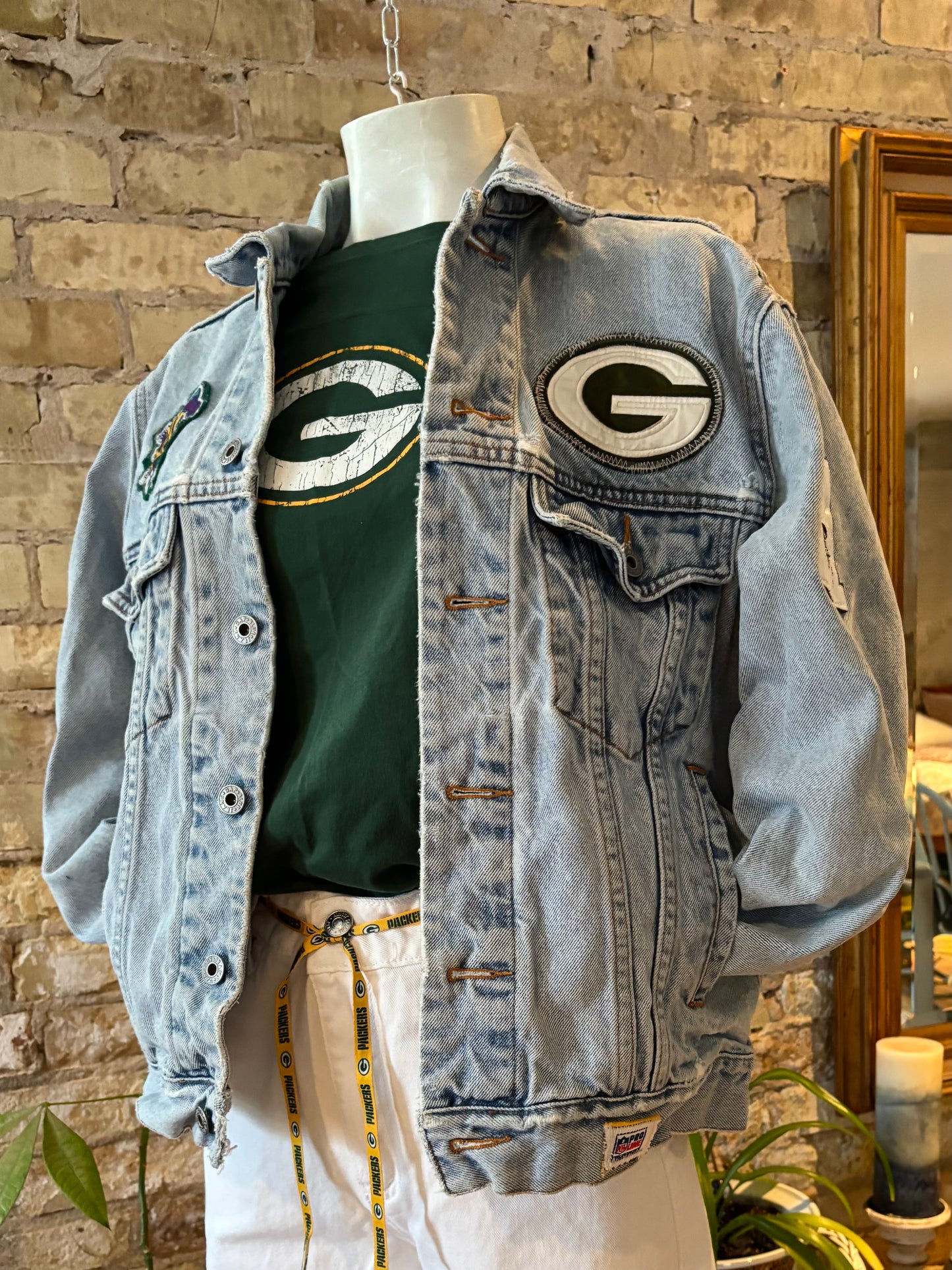 Reworked Packers Retro Game Day Denim Jean Jacket