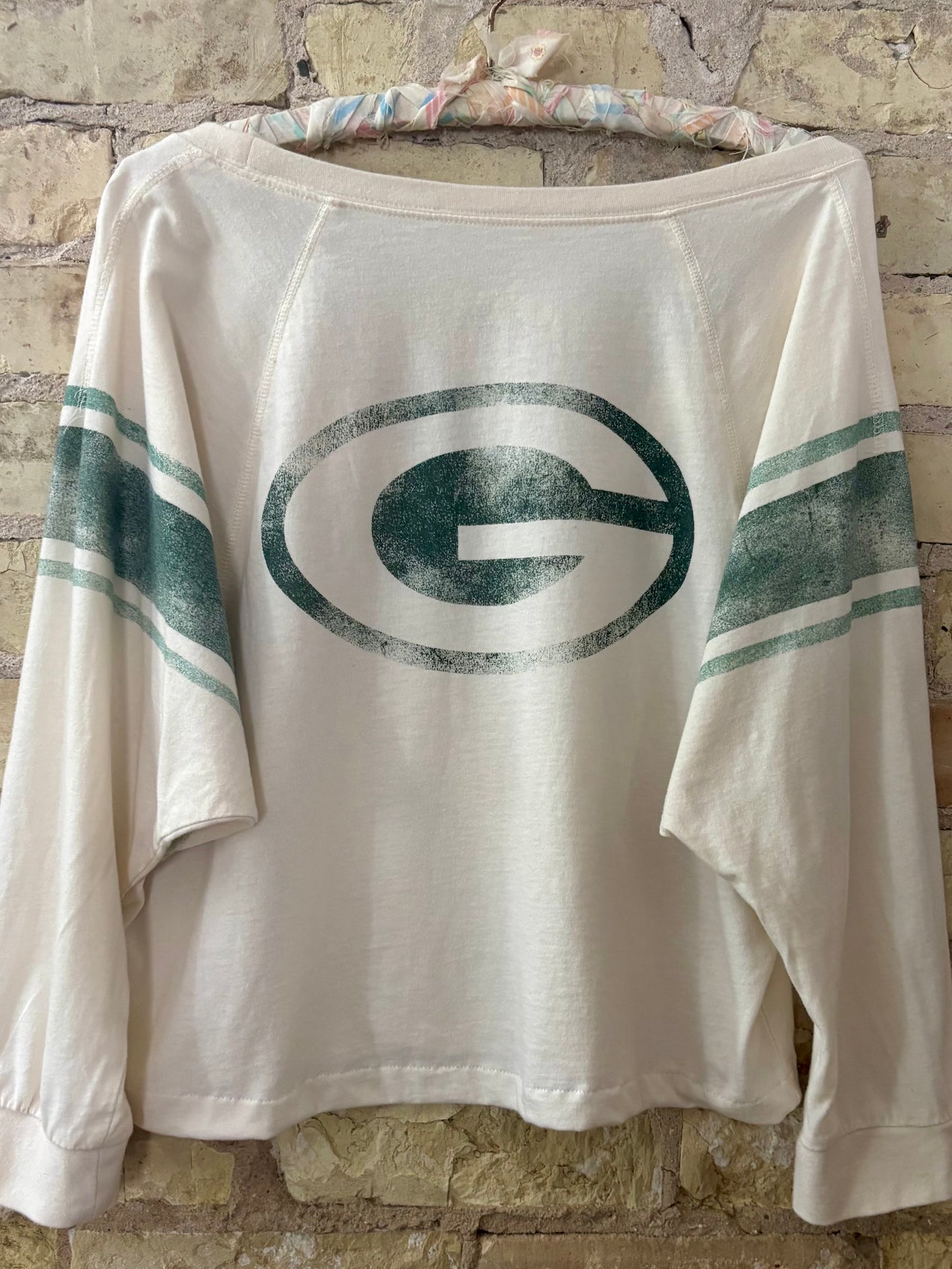 Reworked Packers cropped Throwback Shoulder Jersey Tee