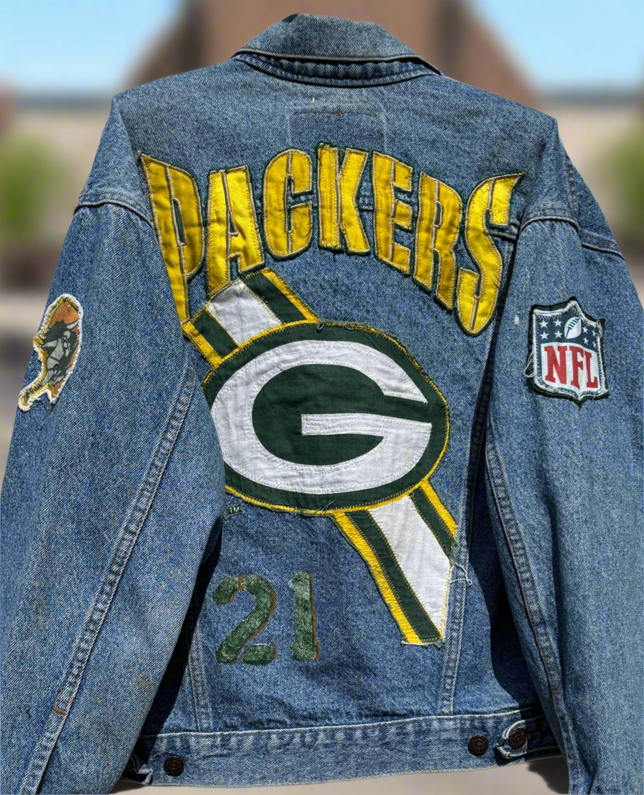 Reworked Vintage Stone Washed Packers LEVI Game Day Denim Jacket