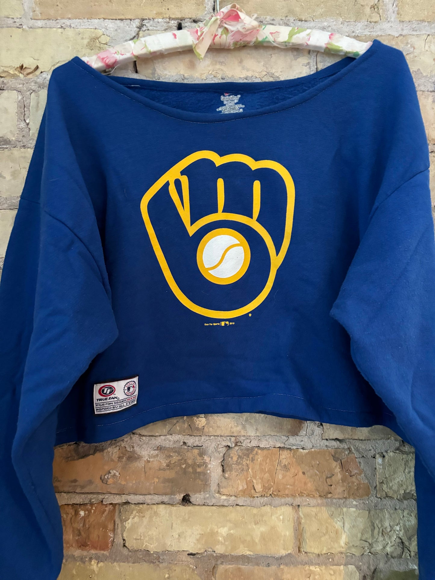 Reworked Retro Milwaukee Brewers off shoulder Cropped Sweatshirt