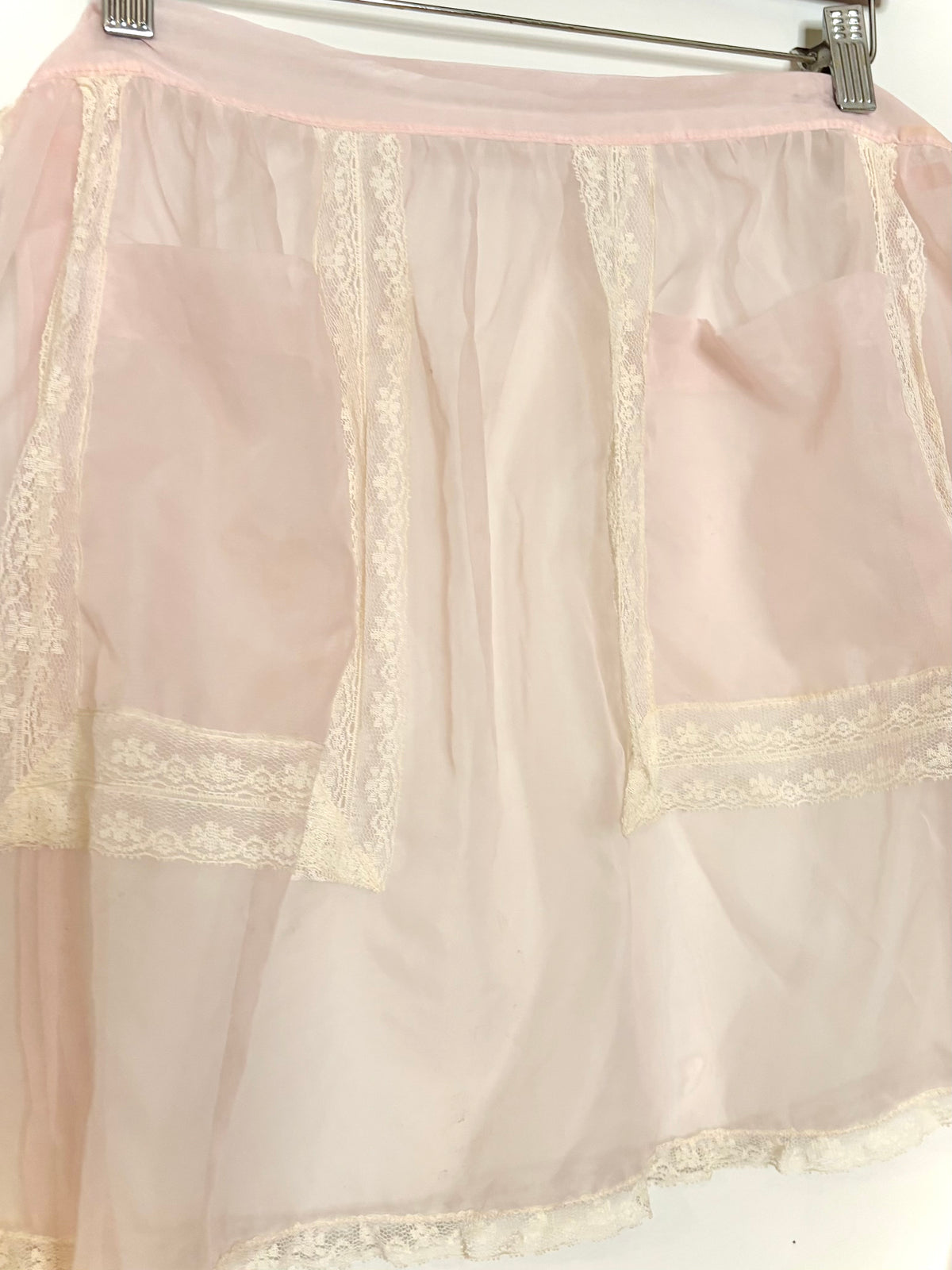 Vintage Pink Organza MCM 50’s Sheer Lace romantic half Apron