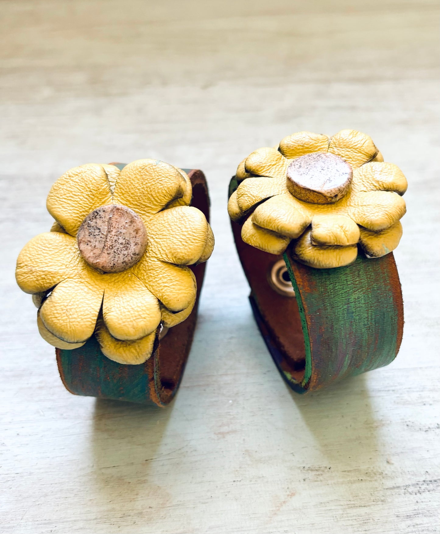 Handmade reworked Leather Flower Bracelet
