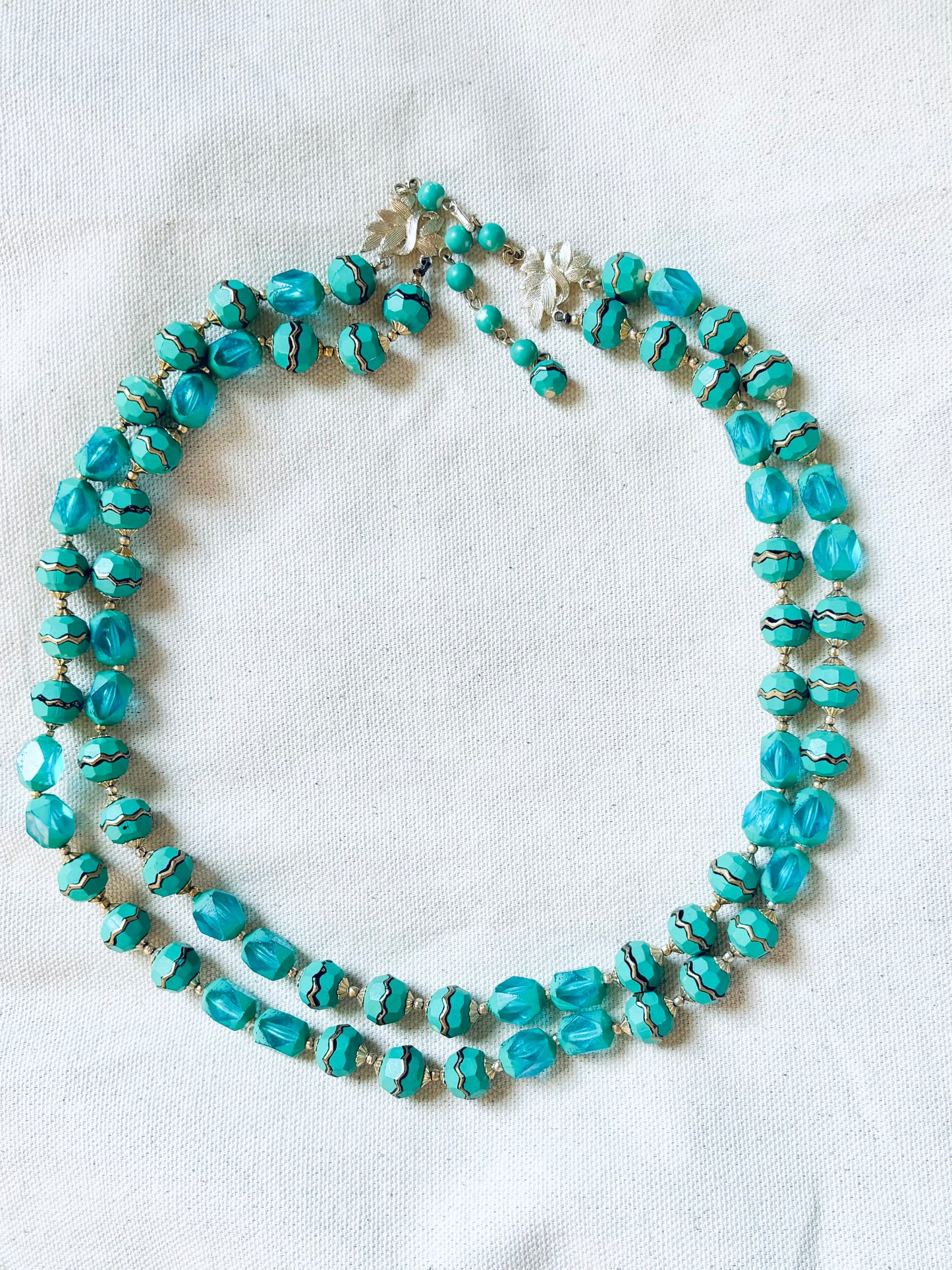 Vintage Turquoise & Gold double Strand beaded Necklace