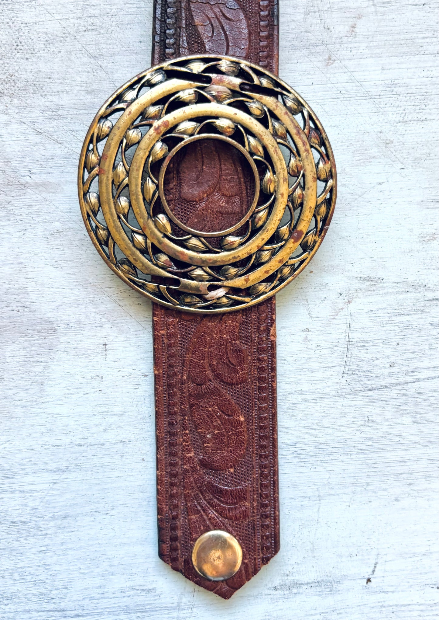 HandTooled reclaimed Distressed Leather Gypsy Warrior Bracelet