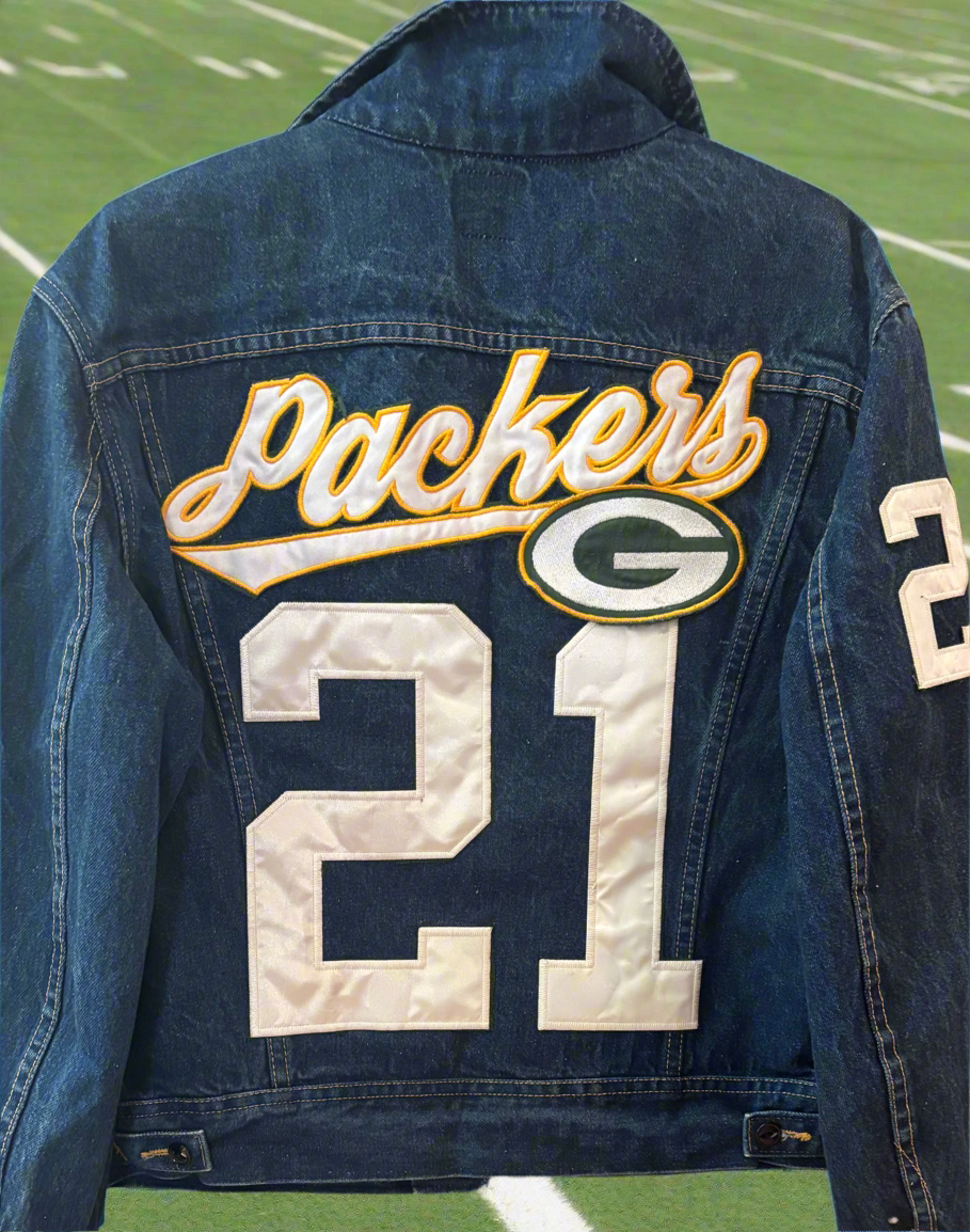 Reworked Vintage LEE Trucker Dark Washed Indigo Game Day Denim Jean Jacket