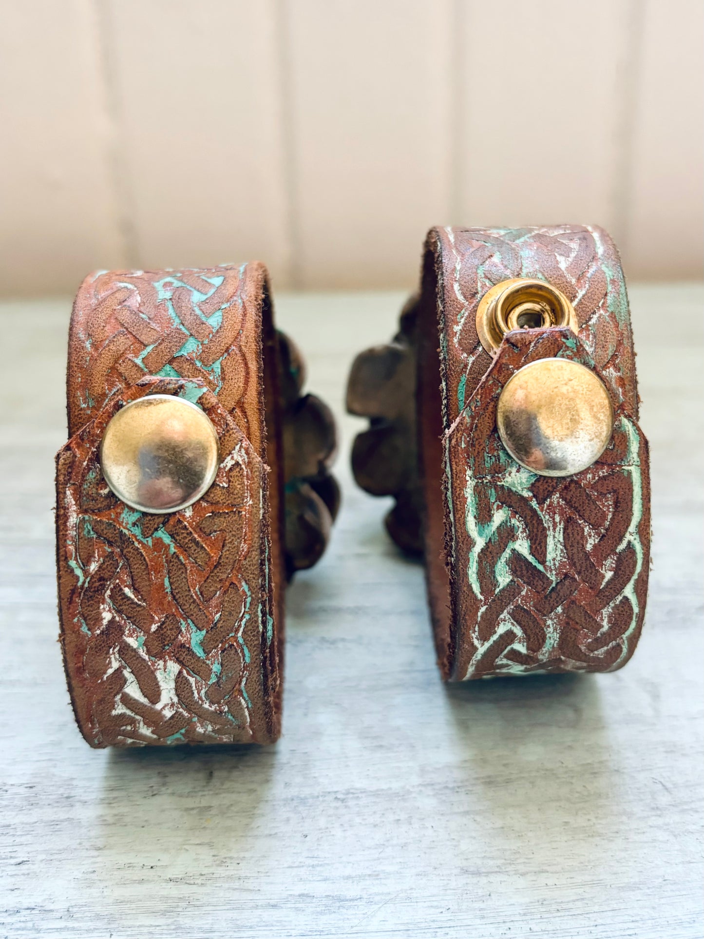 Hand Tooled Reclaimed Leather Flower Bracelet