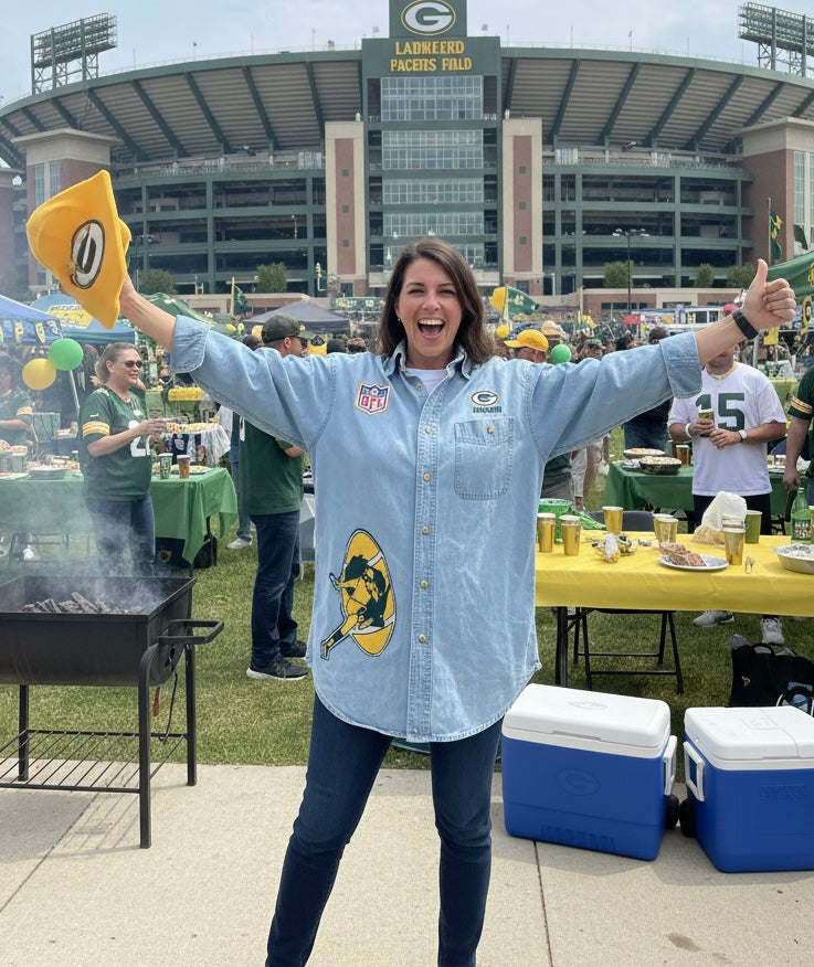 Reworked Packers 90’s Retro Game Day Denim Jean Shirt