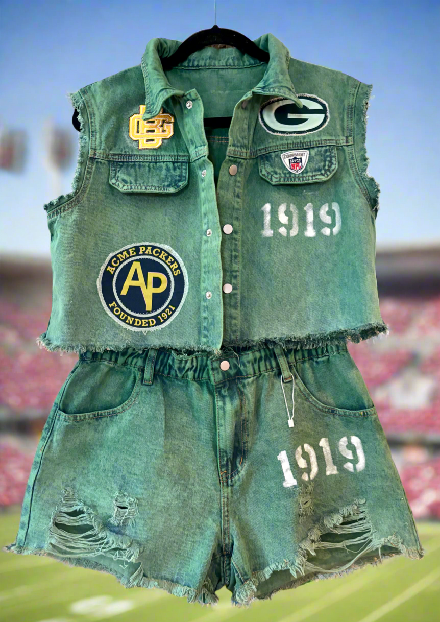 Reworked vintage 2 piece Game Day Denim set.