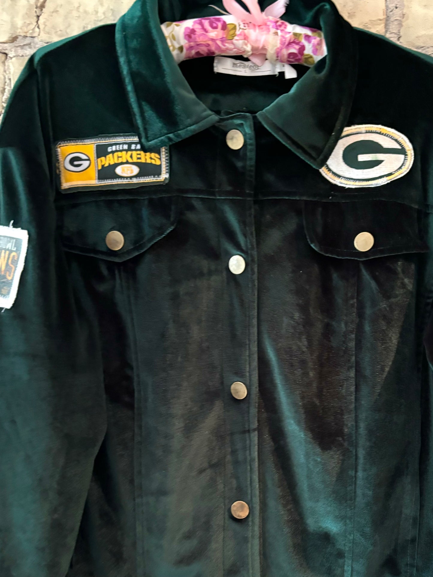 Reworked EmeraldGreen Plush Velvet Packers Game Day Jacket