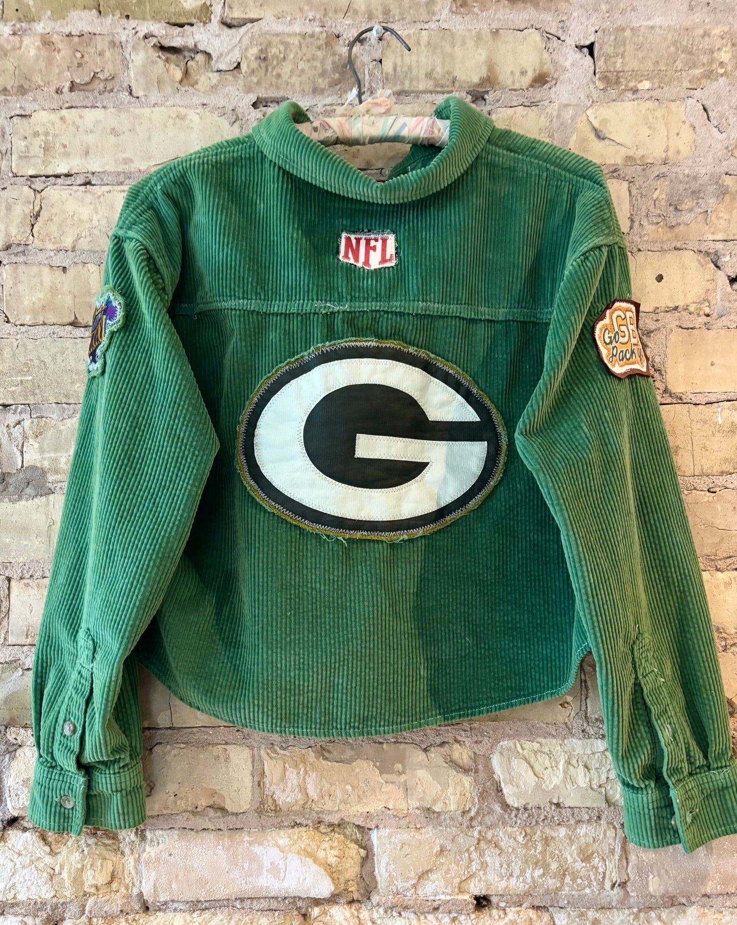 Reworked Packers Over Dyed Corduroy Game Day Cropped ShirtJacket