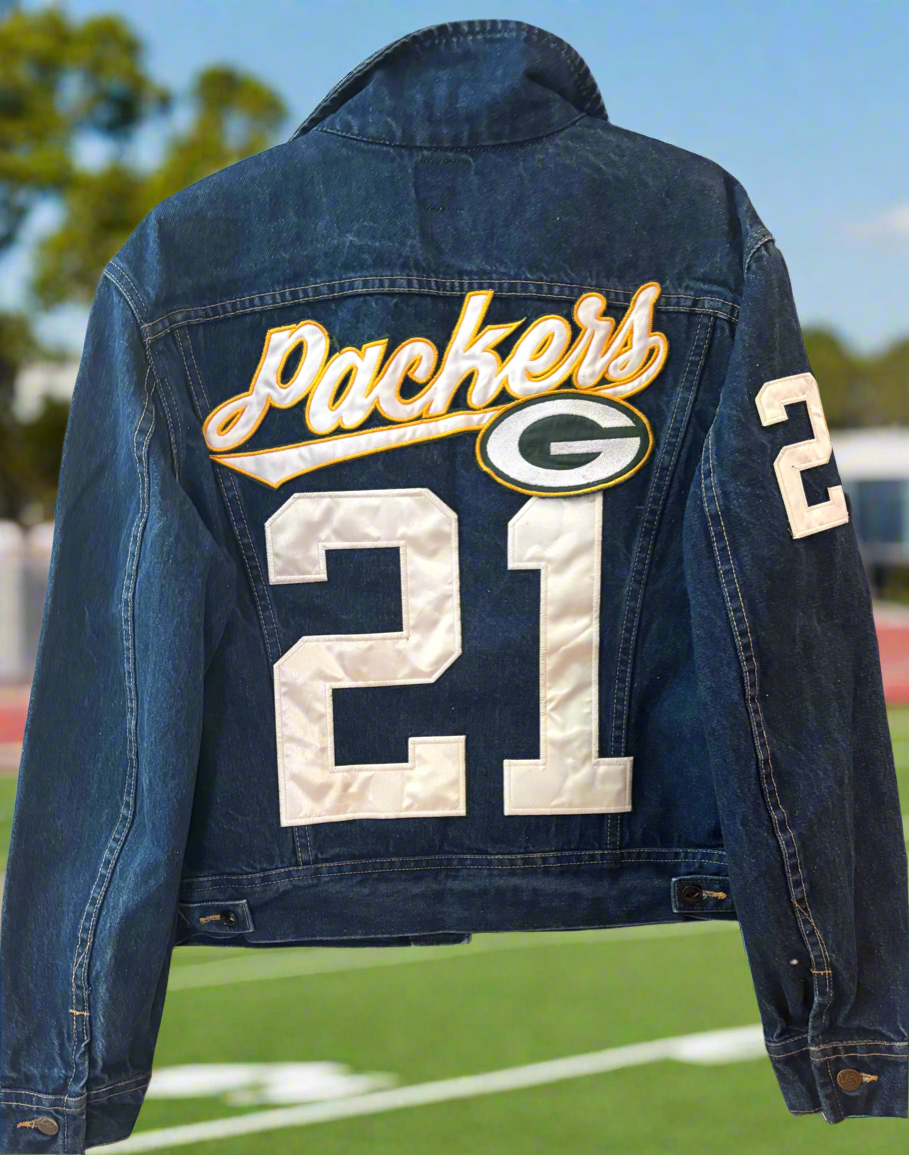 Reworked Vintage LEE Trucker Dark Washed Indigo Game Day Denim Jean Jacket